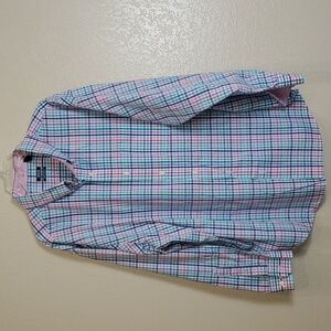 IZOD Men's Plaid Button Up Long Sleeve Shirt 2XL Preppy Pink & Blue Casual